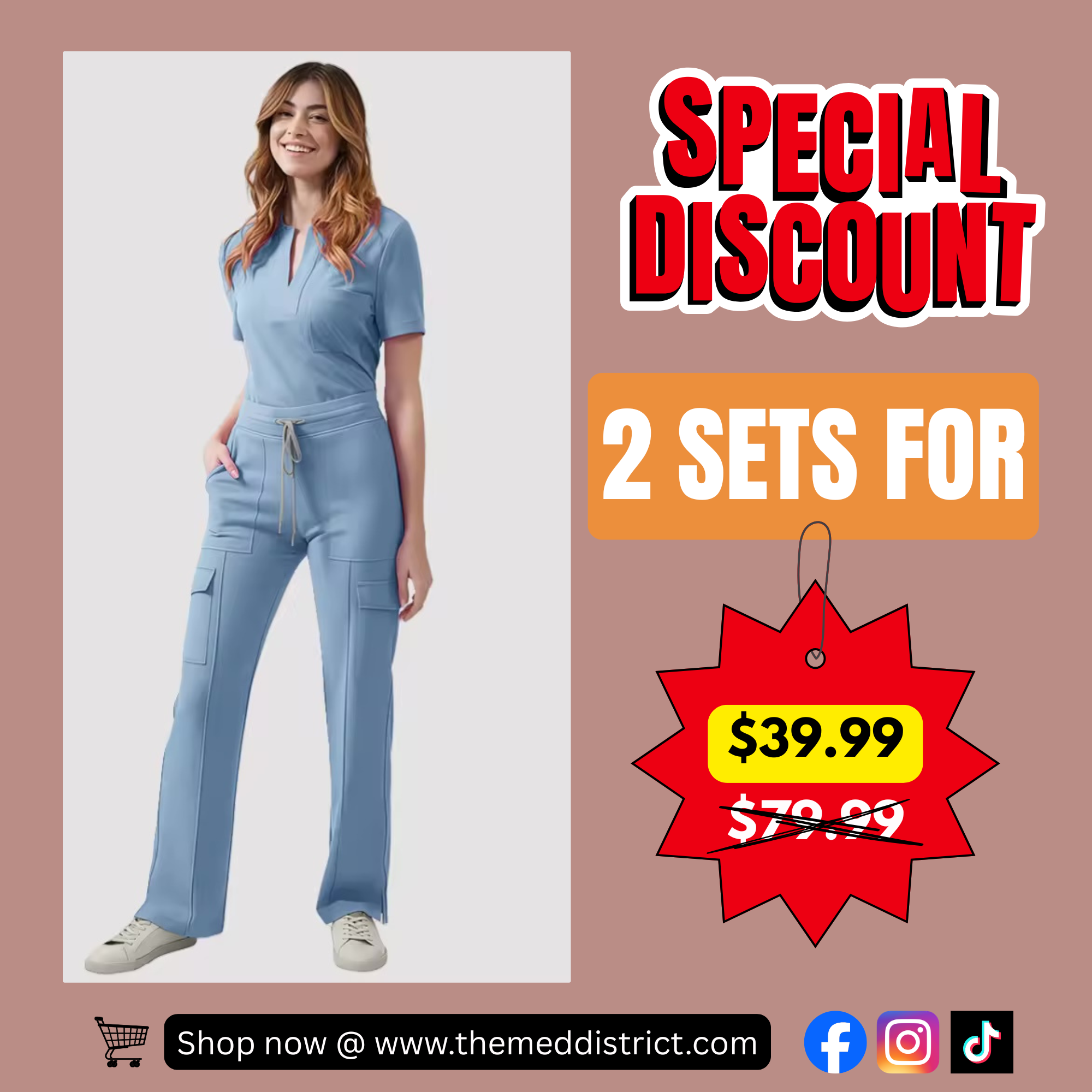 Buy 1 Get 1 For Free Scrub Set – Comfortable Anti-wrinkle Quick-Dry Top & Pants