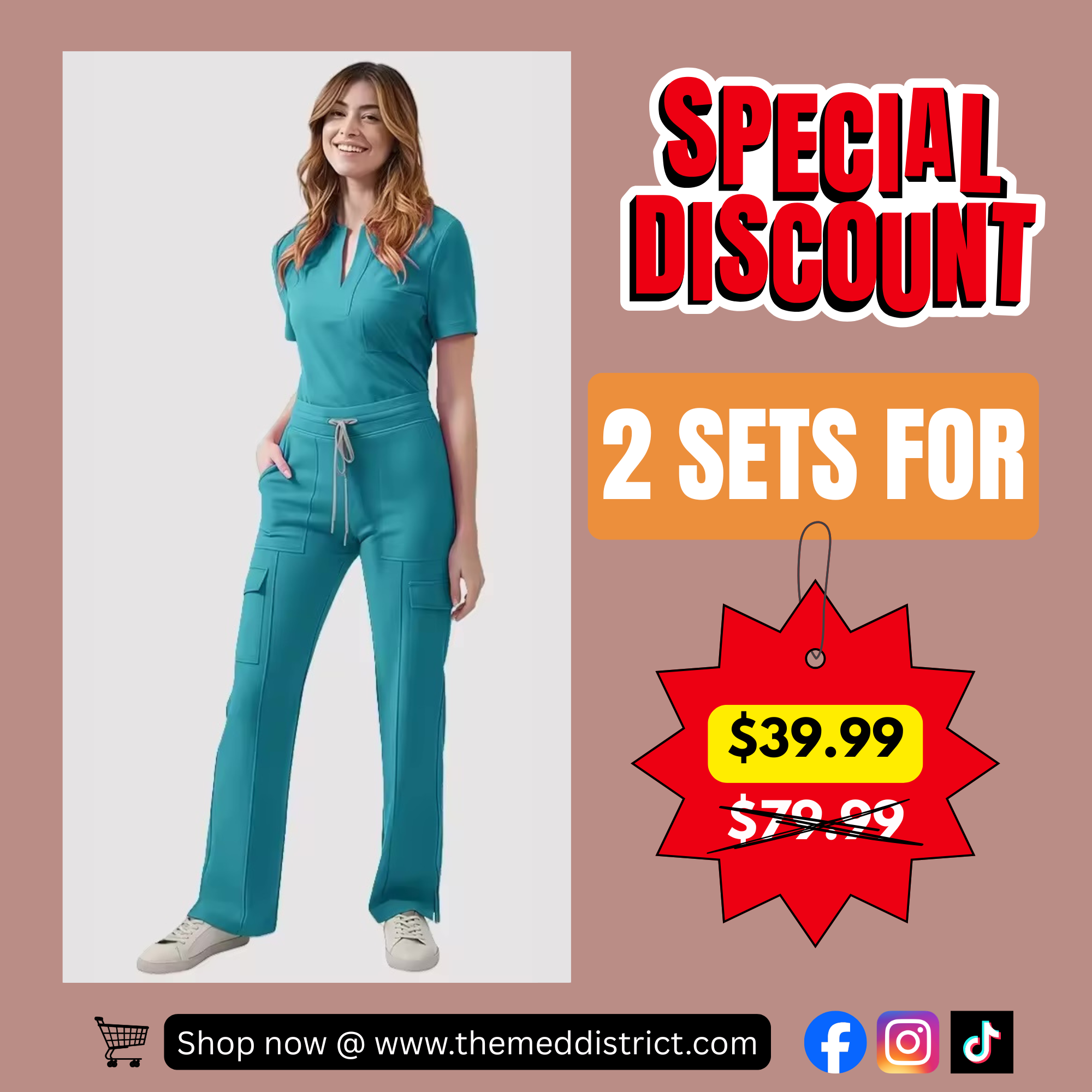 Buy 1 Get 1 For Free Scrub Set – Comfortable Anti-wrinkle Quick-Dry Top & Pants