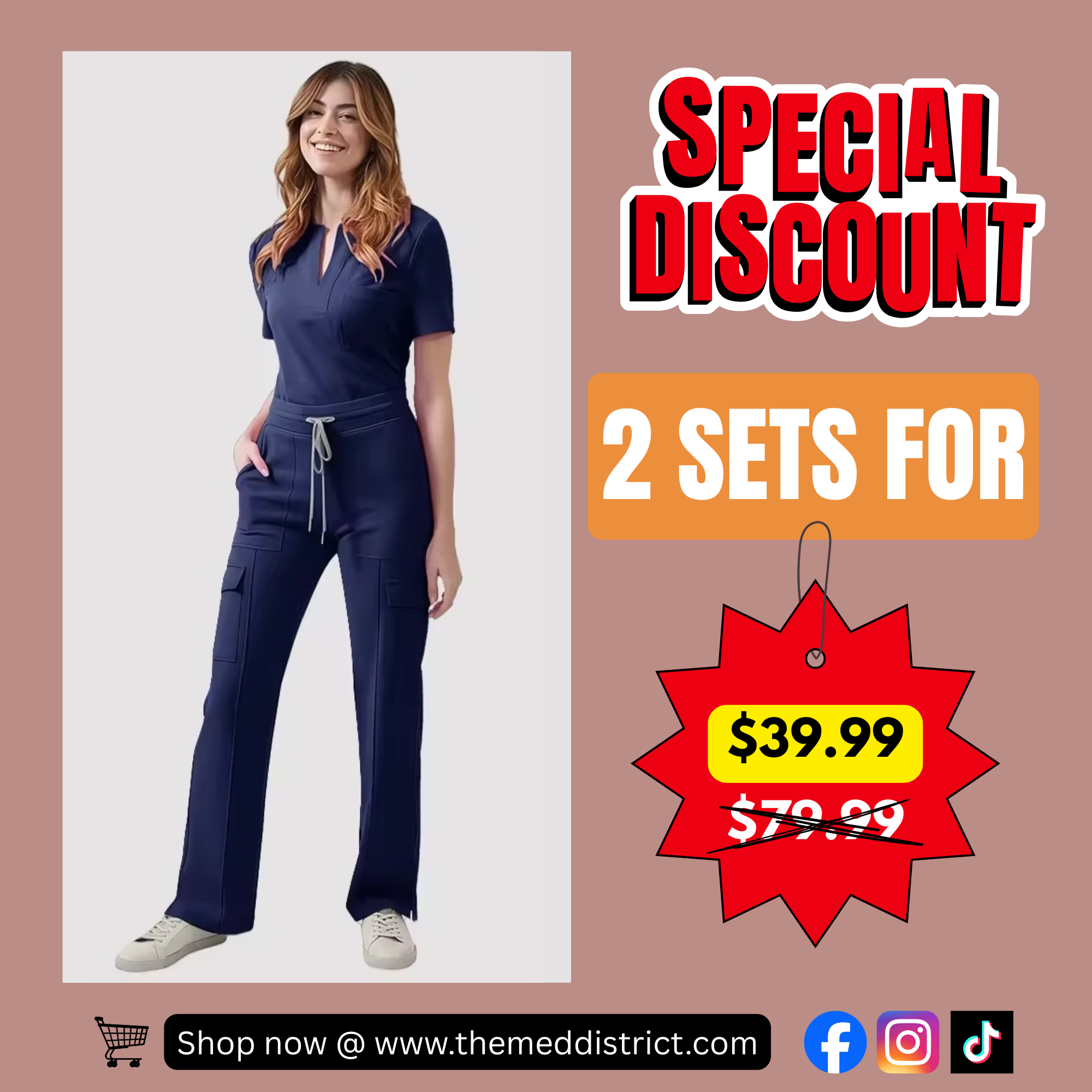 Buy 1 Get 1 For Free Scrub Set – Comfortable Anti-wrinkle Quick-Dry Top & Pants