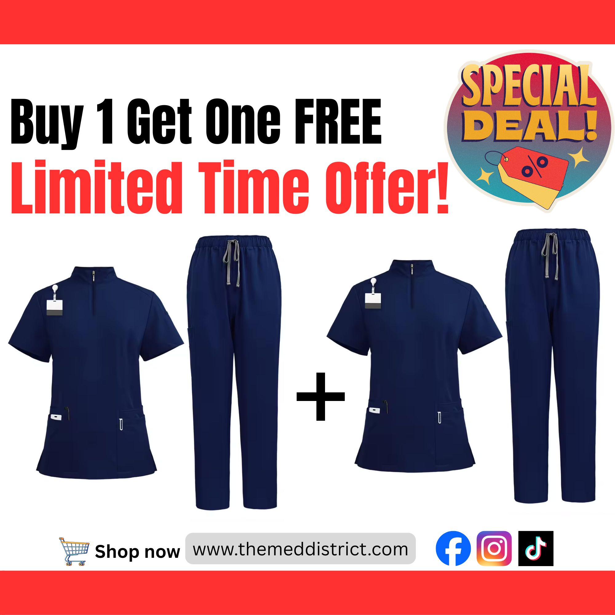 Buy 1 Get 1 For Free Unisex Scrub Set – Comfortable Quick-Dry Top & Pants