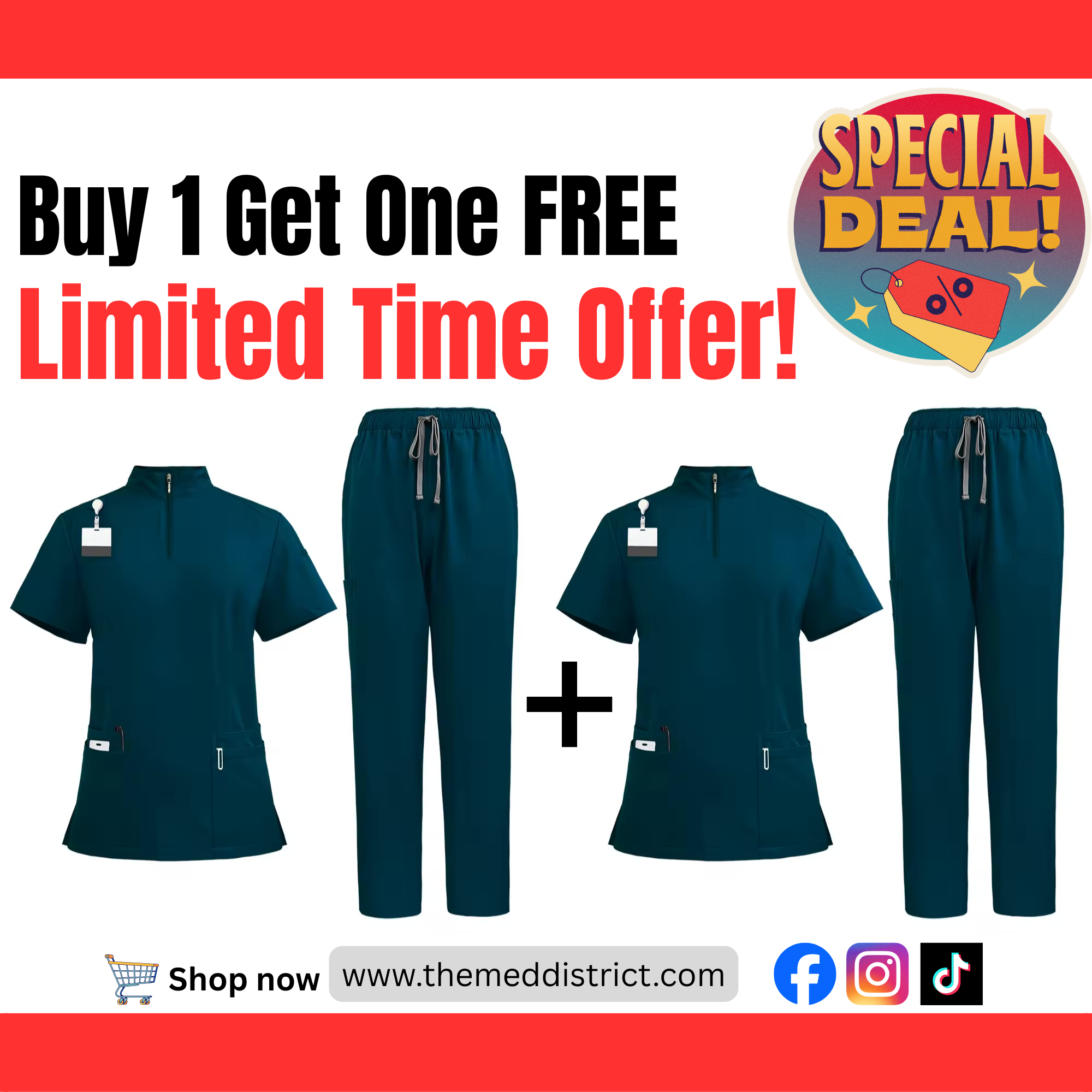 Buy 1 Get 1 For Free Unisex Scrub Set – Comfortable Quick-Dry Top & Pants