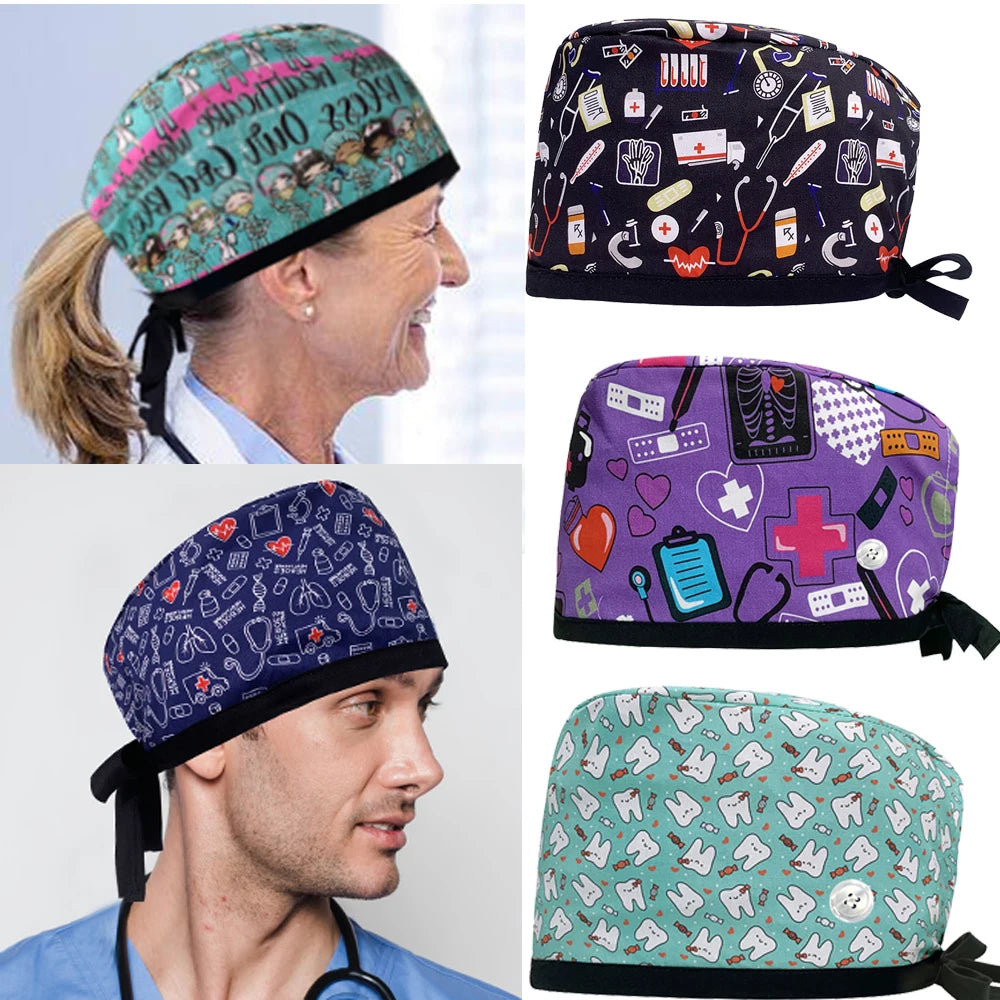 Unisex Surgical Scrub Cap with Buttons