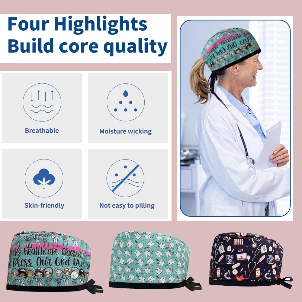 Unisex Surgical Scrub Cap with Buttons